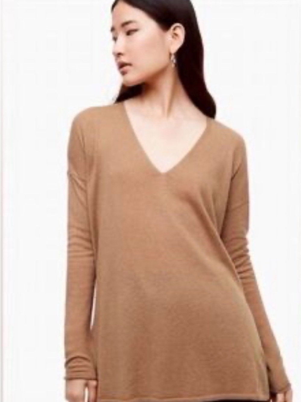 Aritizia Babaton Linen Baylor Sweater Long Sleeve Wool Blend Tan Sz M